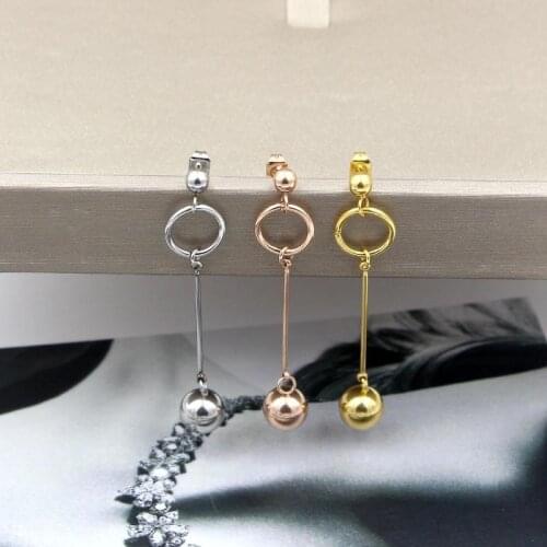 New Fashion Jewelry Circles Hanging Beads Gold Color Drop Earrings High Quality Beautiful Titanium Steel Woman Jewelry Earrings