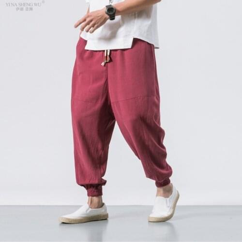 New Japanese Asian Style Pant for Men Adult Kimono Haori Vintage Samurai Chinese Male Leggings Fashion Trousers Loose and Casual