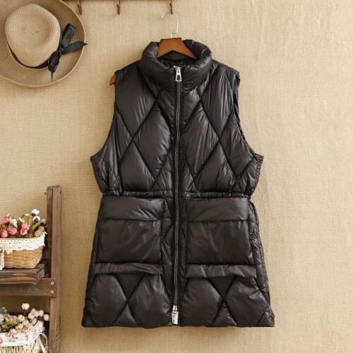 Plus Size Coat For Women In Winter Without Cap With Pockets Sleeveless Enlarged Version Mid-Length Large Size Suture Cotton Vest