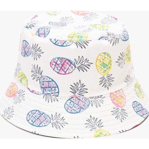 Cotton Fruit Pineapple Print Bucket Hat Fisherman Hat Outdoor Travel Hat Sun Cap Hats for Men and Women 284