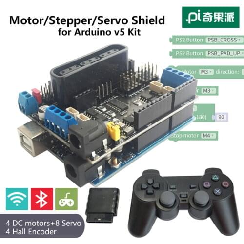 Arduino Shield Expansion Board 6-12V with 4 Channels Motors Servos Ports PS2 Joystick Remote Control