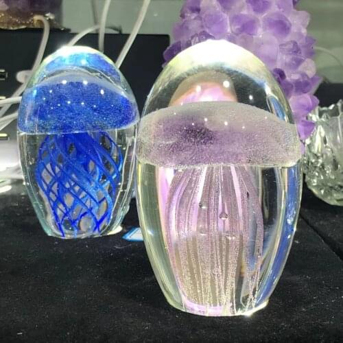 Luxurious Biological Specimen Glass Green Blue Pink Jellyfish Glass Ornaments Figurines Home Wedding Party Decor Gifts Souvenir