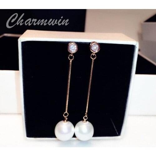 Charmwin Long Earrings For Women New Fashion Jewelry Brand Zircon Simulated Pearl Earrings Dangle Female PE1211