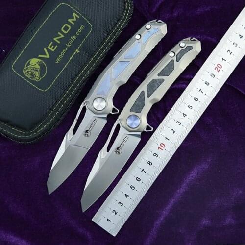 VENOM Flipper NIGHTMARE M390 Blade Steel Titanium CF Folding Knife Hunting Survival Pocket Kitchen Fruit Knife EDC