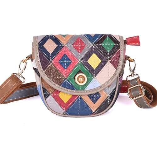 Retro Patchwork Style Women Shoulder Bag Genuine Leather Small Shell Bags Ladies Colorful Color Contrast Female Flap Bags