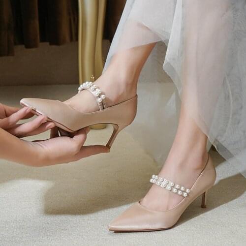 Wedding Shoes Show Wo Wedding Dress Two Wear 2021 New Bridal Shoes Champagne Bandage High Heels Not Tired Feet Daily Wear