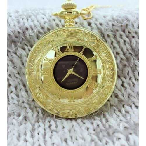 Vintage Roman Numerals Gold Pocket Watch Antique Steampunk Pocket Watches Unisex Luxury Brand Necklace Pendant Watch With Chain