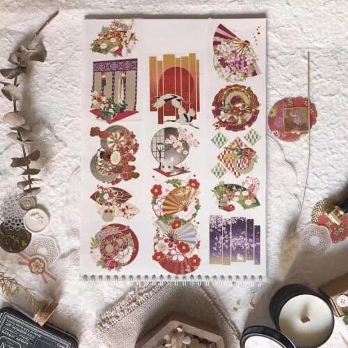 Vintage Fans Washi Tape for Card Making Bullet Journal DIY Scrapbooking Label Sticker