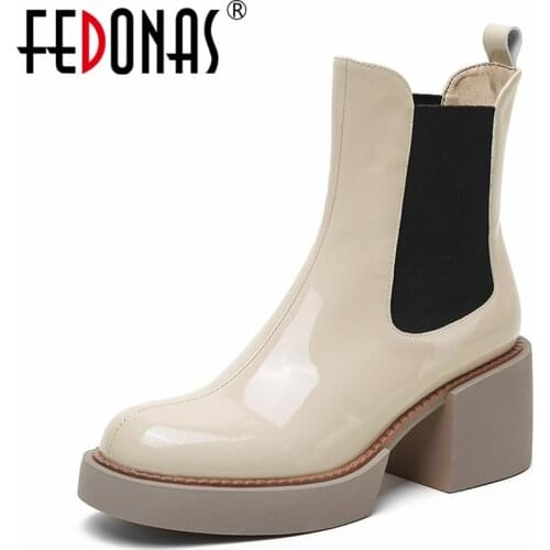 FEDONAS Autumn Winter Basic Women Ankle Boots Fashion Concise Genuine Leather Thick Heels Working Casual Platforms Shoes Woman