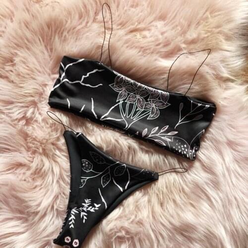 Tube Top Bikini Mid Waist Swimwear Women Push Up Bathing Suit Female Sexy Black Swimsuit Two Pieces Bather Brazilian Buiqini