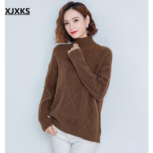 XJXKS Winter Warm Womens Turtleneck Sweaters Solid Color plus size Casual Knitter Pullovers 2020 Harajuku Women Sweaters