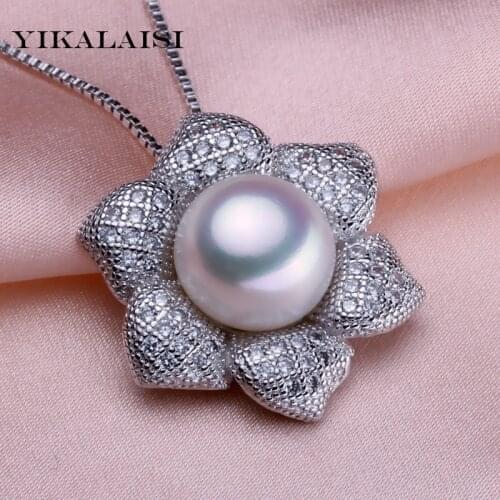 YIKALAISI 2017 100% natural freshwater pearl necklace pendant 925 sterling silver jewelry flower for girls women best gifts