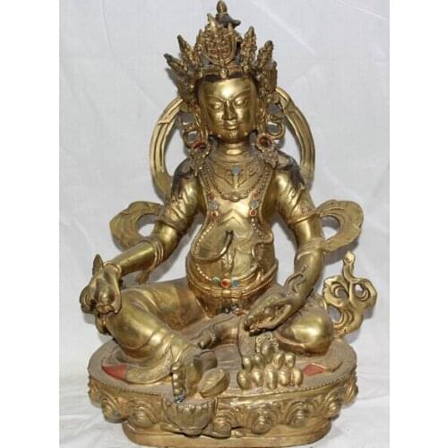 006978 18" Tibet Buddhism Bronze Gild Seat Wealth God Yellow Jambhala Buddha Statue
