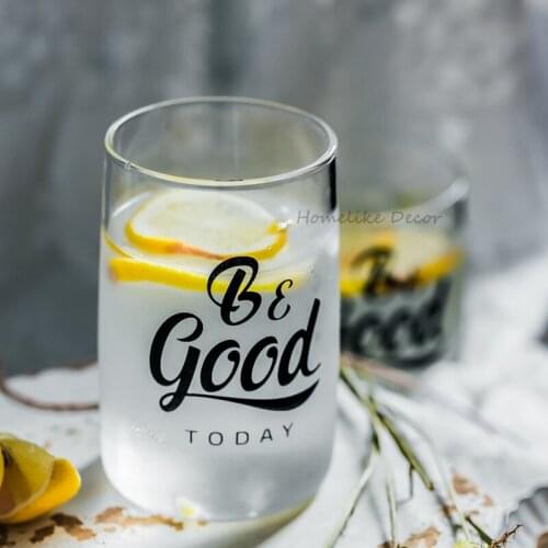 1pc 320ml Glass Milk Mug Transparent English Printing Juice Mug Beer Mug Coffee Mug Heat Resistance Drinkware Black/White