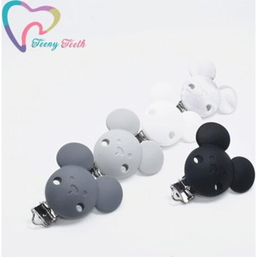 1 PC Cartoon Mouse Head Pacifier Clip Silicone Baby teething Clips DIY Bead Clip Accessories Clip Nipple Clasps Non-toxic Soft