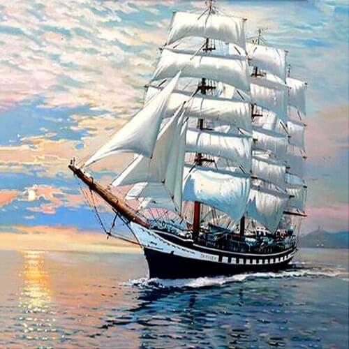5D DIY Diamond Painting Full Square/Round Drill "Ship sailing" 3D Embroidery Cross Stitch Mosaic Home Decor
