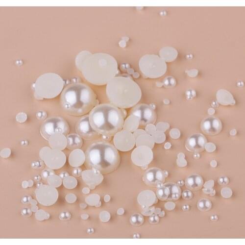Promotion 14mm 100Pcs/pack Craft ABS Imitation Pearls Half Round Flatback Pearls Resin Scrapbook Beads Decorate DIY Pearl White