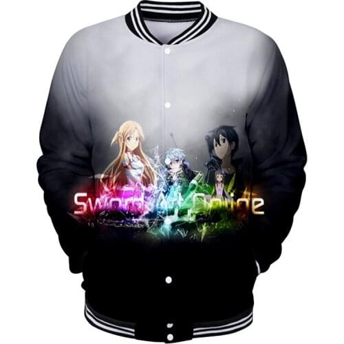 Anime 3d Baseball Jacket Coat Sword Art Online SAO Print Men Women Hoodie Sweatshirts Tops Pocket Long Sleeve 3D Hoodies Jackets