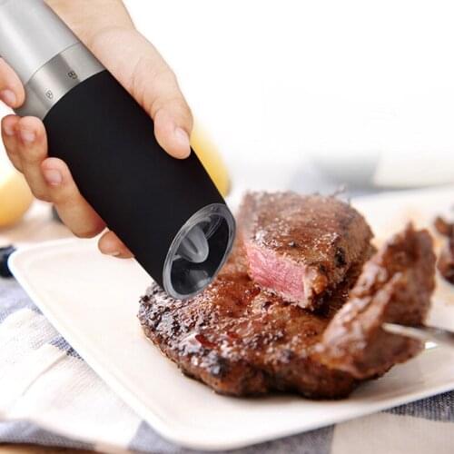 Automatically Gravity Electric Pepper Grinder LED Light Portable Salt Mill Grinder Battery Operated With Adjustable Coarseness