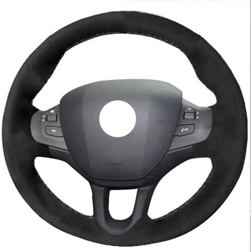 Car Stlying Auto Black Alcantara Leather Suede Hand-Stitched Car Steering Wheel Cover for Peugeot 208 2008