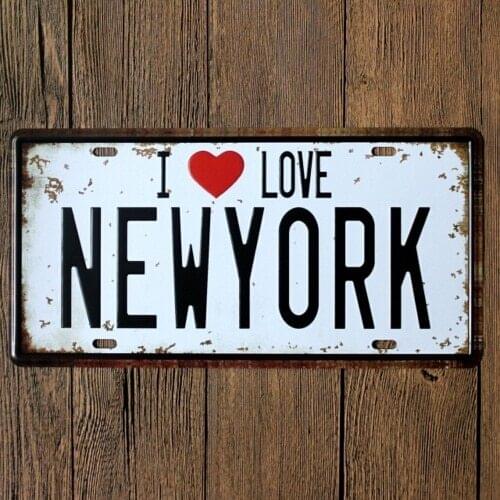 Car License Plate I Love New York Tin Sign Poster Home Bar Wall Decor 15x30CM