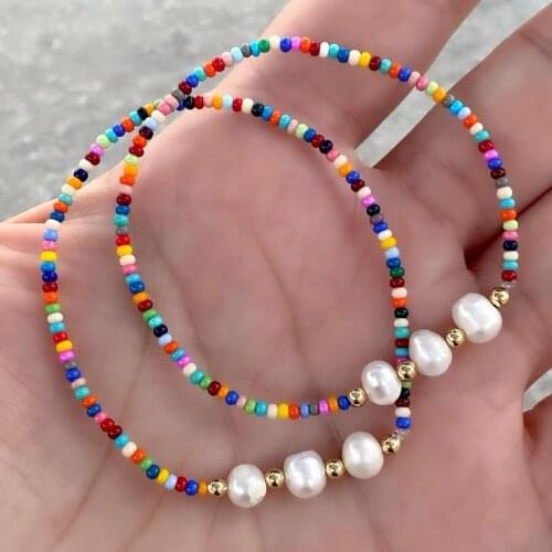 5PCS, New Design Colorful Seed Beads Bracelets Bohemian Freshwater Pearl Bracelets For Women Beach Jewelry Party Gifts Elastic