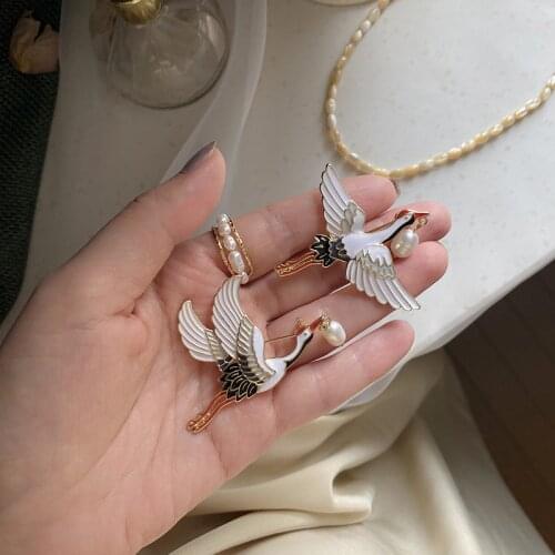 White Crane Brooches For Women Girl Bird Party Banquet Brooch Pins Gifts