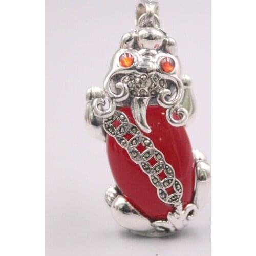 Pure 925 Sterling Silver Pendant 52x24mm Garnet Pixiu Charms For Woman Man