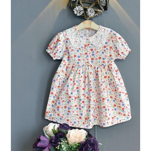Baby Floral Dresses For Kids Girl Summer Casual Dress Lace Lapel Clothing 3-7 Years Beach Party Dress vestidos