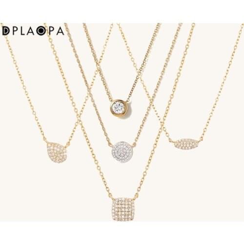 DPLAOPA 925 Sterling Silver Gold Solo Trillion Pave CZ Zircon Cushion Necklace Long Chain Pear Choker Women Luxury Coins Jewelry
