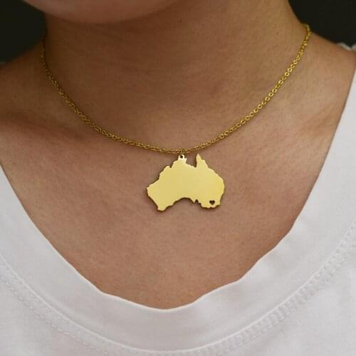 European and American simple personality titanium steel Australia map necklace pendant female popular versatile heart pendant