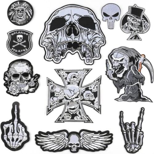Goth Gothic Patches for Clothing Iron-on Badges Black Applique For Jacket Decorative Ironing Skull Patch On Clothes Stickers