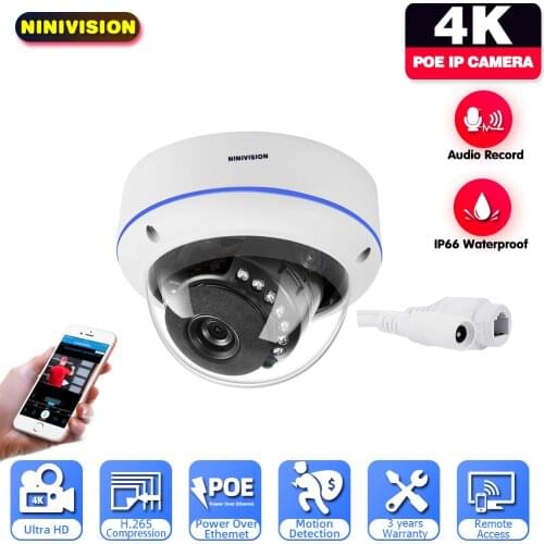NINIVISION 4K 8MP Dome POE IP Camera Audio Record Surveillance Security CCTV Video Outdoor Waterproof IR Night Vision Onvif
