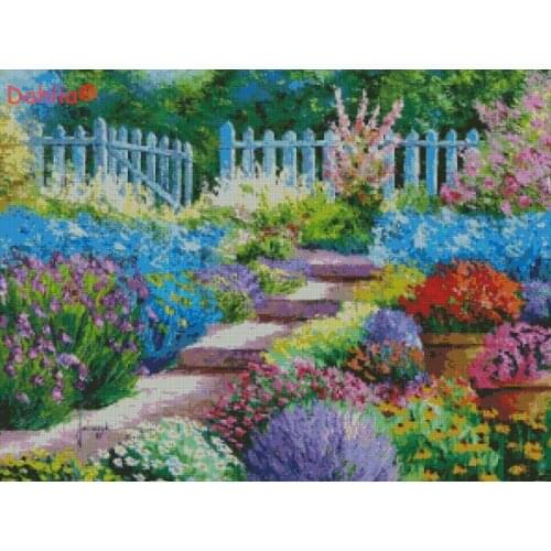 Oil painting Color Garden trail Arts Needlework Embroidery DIY Cross Stitch Kits Crafts 14CT Unprinted Home Decor Handmade