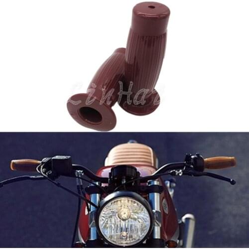 Brown 7/8" & 1" Retro Rubber Handle Bar Motorcycle Bike Hand Grip For Harley Truimph Cafe