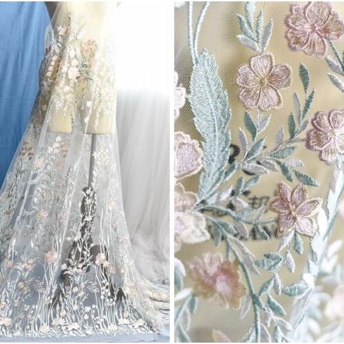 LASUI 3m =1lot Colorful Plant flower embroidered net lace fabric DIY Fashion evening/wedding dressdecorative material X0469