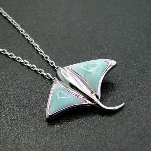 Hot Selling 925 Sterling Silver Sea Animal Stingray Ocean Natural Larimar Charm Pendant Necklace For Gift