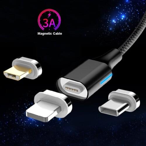 3A LED Magnetic Cable Micro USB Type C Fast Charging Data Cable For IPhone XS MAX XR SAMSUNG S10 Plus S9 For Xiaomi Mi9 Mi8 MIX3