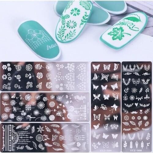 Nail Printing Small Long Steel Plate Retro Flower Snowflake Ripple Pattern Butterfly Cute Cartoon Style Nail Plate Stampingnails