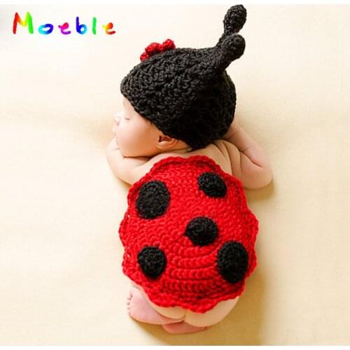 Cute Ladybug Design Crochet Newborn Animal Costume Photo Props Knitted Infant Boy Girls Crochet Baby Hats for Photo Shoot