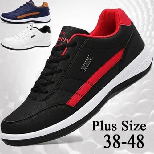 Large Size Autumn PU Leather Mens Sneakers Men Sport Shoes Male Running Shoes Sports for Men Black Red Trainers 2021 GMB-1958