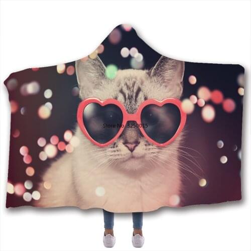 Pet Cat Printed Soft Back To School Blanket Warm Wool Velvet Hoodie Blanket Home Sofa Camping Cloth Harajuku Hooded Blanket