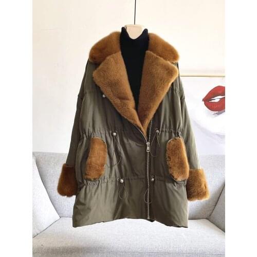 Mink collar parker stitching down jacket womens 2021 new station design sense mid-length European fur