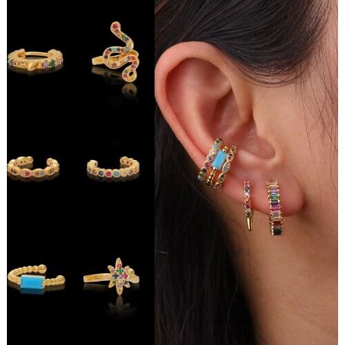 New Arrival 1PC Bohemia Rainbow Cz Ear Cuff No Piercing Conch Cuff Earring Fashion Cartilage Helix Conch Fake Piercing Jewelry