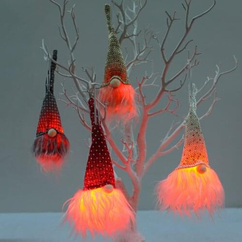 New Christmas Ornaments Forest Old Man with Lamp Pendant Faceless Doll Luminous Small Pendant Tree Ornaments No Gift Box QUYING