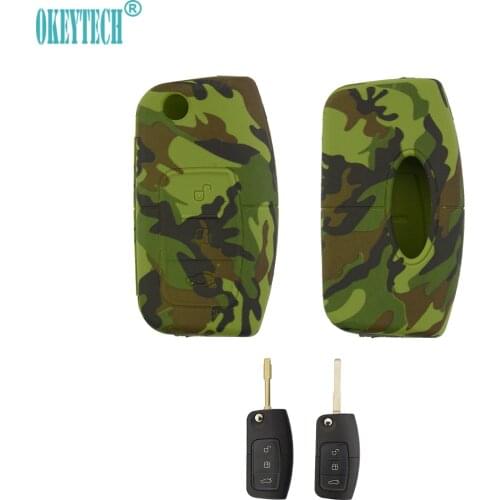 OkeyTech 3 Buttons Soft Silicone Flip Cases Key Cover For Ford Fiesta Focus Mondeo Ecosport Kuga Escape Folding Key Car Styling