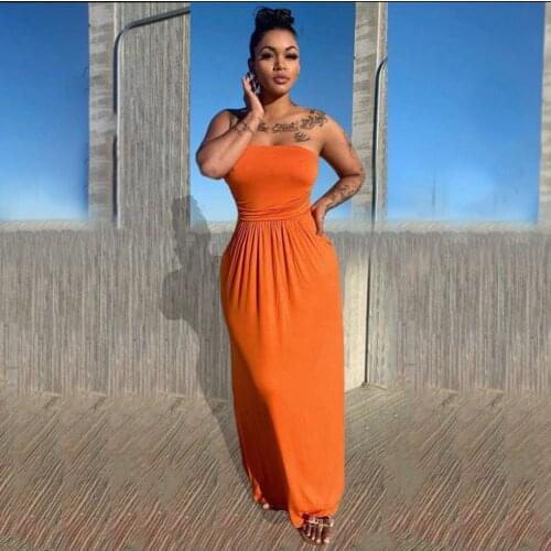 Casual Women Dress Off Shoulder Slash Neck Sleeveless Streetwear Solid Colro Clothes For Women Outfit