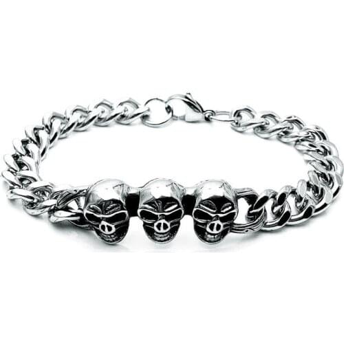 Retro Personality Skull Bracelet Silver Color Stainless Steel Bracelet Mens Motorcyclist Hip Hop Party Jewelry Accessories