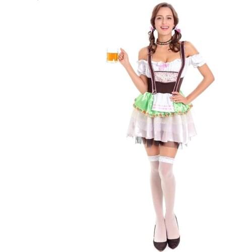 Sexy Womens Oktoberfest Beer Girl Costume Bavarian Traditional National Costume Dirndl Suspenders Mini Dress