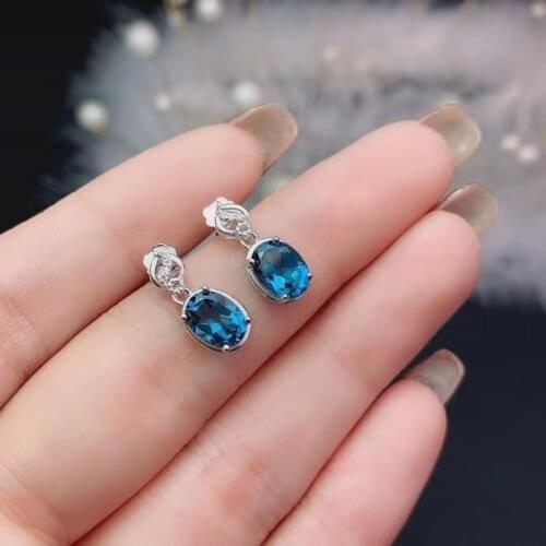 Clear blue gemstone stud earrings for women earrings 925 sterling silver earrings natural blue topaz gem girl birthday gift